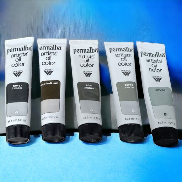 VTG Unused Weber Permalba Oil Paint Silver Asphaltum Raw Umber Black Terra Verte - Picture 3 of 14